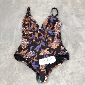 Seafolly Silk Road One Piece Swimsuit in Black Size 4 New